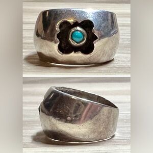Vintage Frank Ramone Sterling Silver Shadow Box Turquoise Ring, Size 6, 5.5g